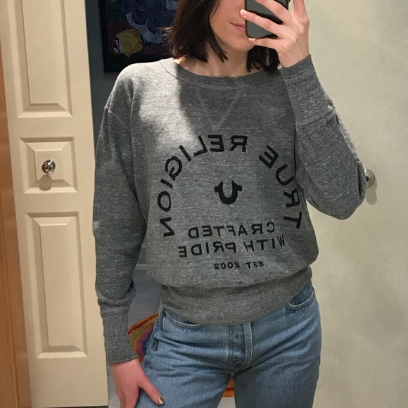 True Religion Grey crewneck logo sweatshirt - Picture 1 of 7